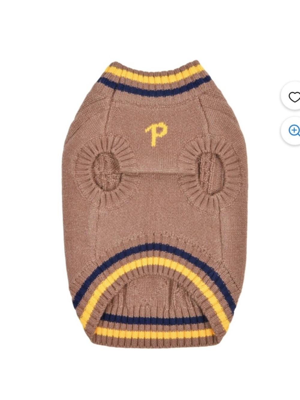 🆕-Puppia Joise- Brown Cable-Knit Dog Sweater w/Striped Trim- Small Medium Dogs - Picture 8 of 11